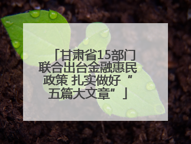 甘肃省15部门联合出台金融惠民政策 扎实做好“五篇大文章”